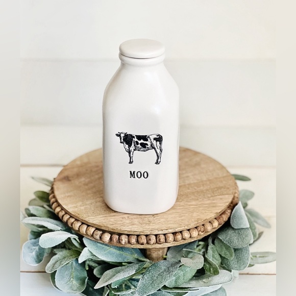 NEW Rae Dunn Farm Line Moo Cow Milk Bottle Jug Carafe With Lid 🐄 - Picture 1 of 1